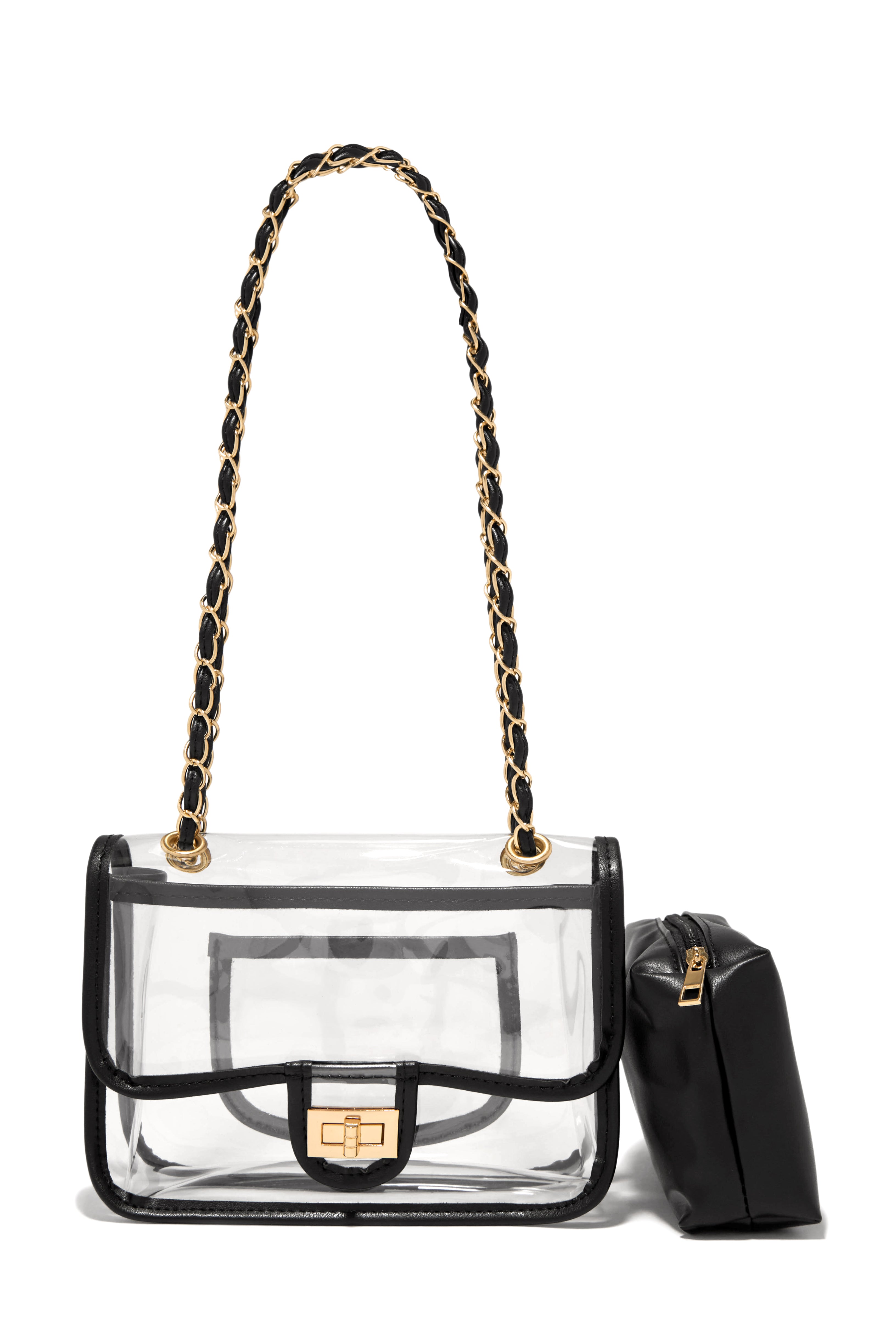 Miss Lola Black Clear Flap Over Crossbody Bag MISS LOLA