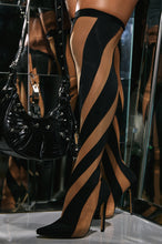 Load image into Gallery viewer, Black and Nude Mesh Over The Knee Boots
