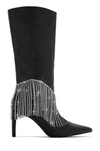 Load image into Gallery viewer, Black PU Pointed Toe Boots with Silver Embellishments