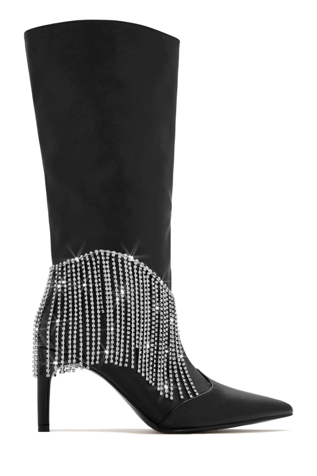 Load image into Gallery viewer, Black PU Pointed Toe Boots with Silver Embellishments