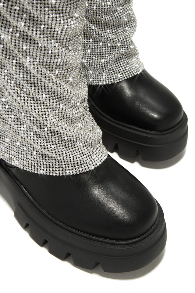 Load image into Gallery viewer, Rhinestone Chunky Black Boots