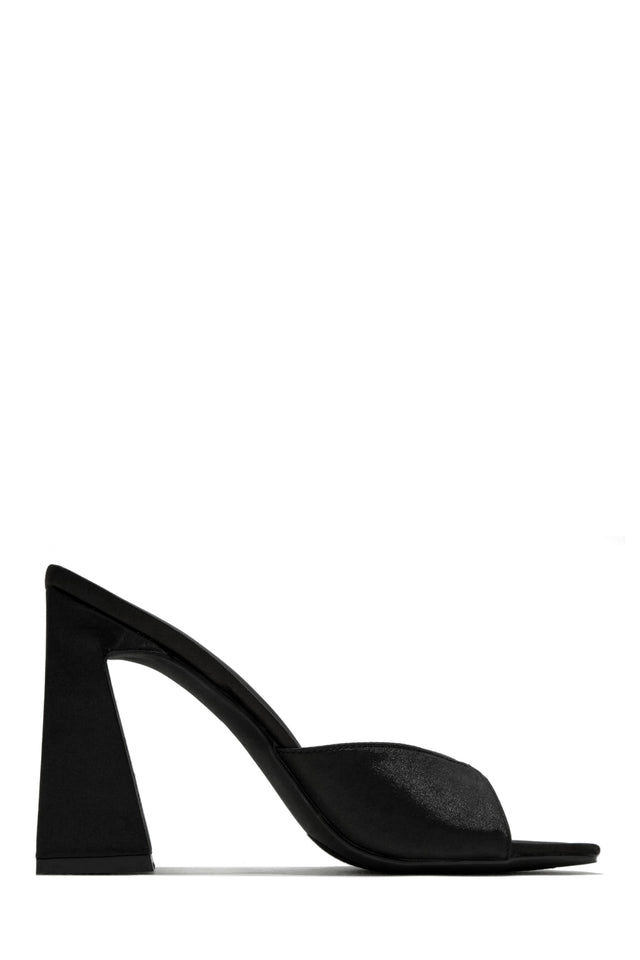 Load image into Gallery viewer, black satin shoe with comfortable chunky heel