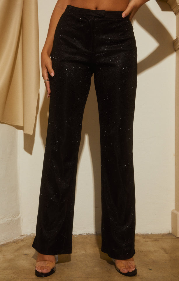 Load image into Gallery viewer, High Waist Black Glitter Trouser