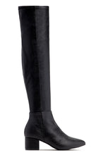 Load image into Gallery viewer, Black PU Over The Knee Block Mid Heel Boots