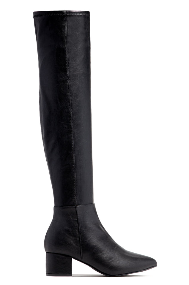 Load image into Gallery viewer, Black PU Over The Knee Block Mid Heel Boots
