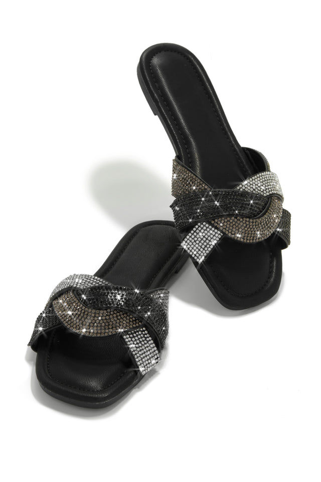 Load image into Gallery viewer, Black Rhinestone Slide Sandals