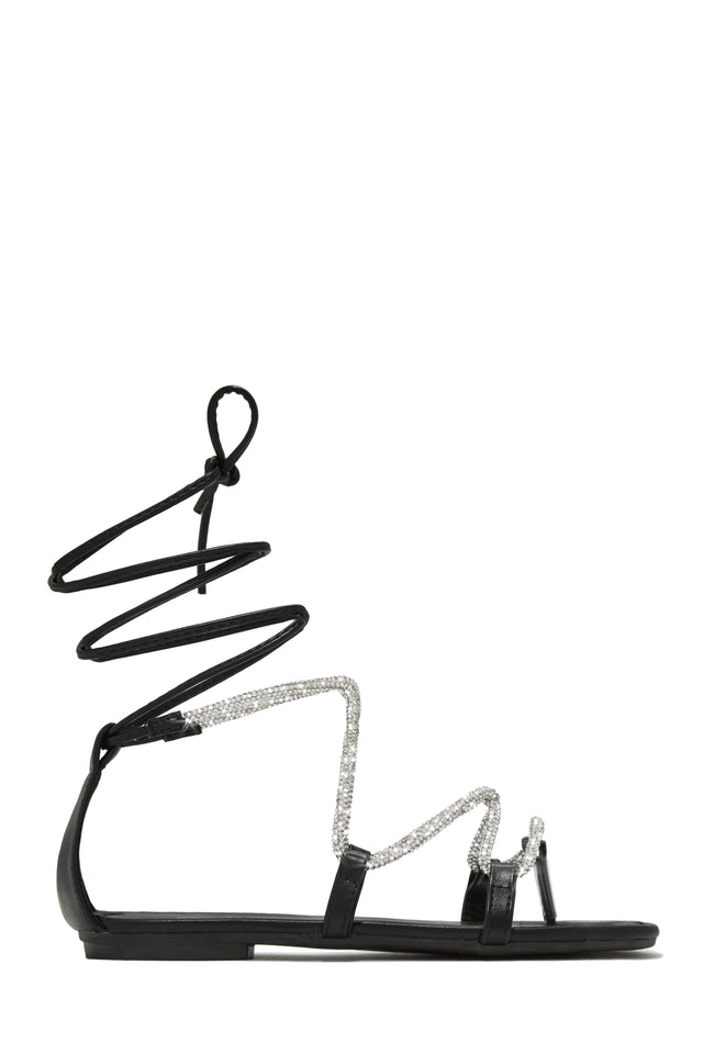 Load image into Gallery viewer, Black Embellished Lace Up Sandals