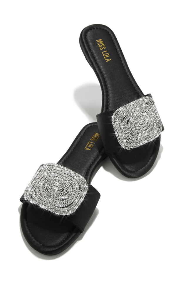 Load image into Gallery viewer, Black Faux-Satin Slip On Sandals