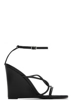 Load image into Gallery viewer, Black Ankle Strap Wedge Heel