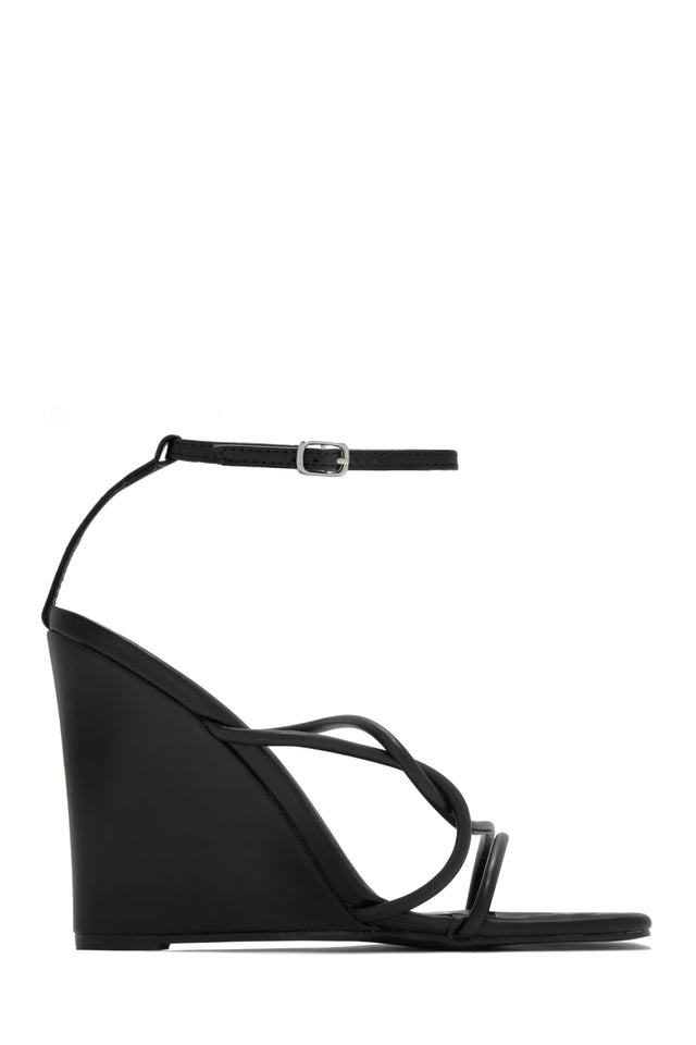 Load image into Gallery viewer, Black Ankle Strap Wedge Heel