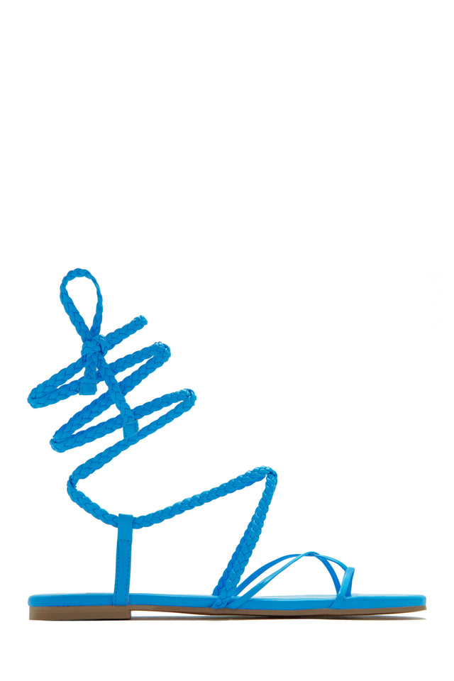Load image into Gallery viewer, Blue Braided Strap Lace Up Sandals