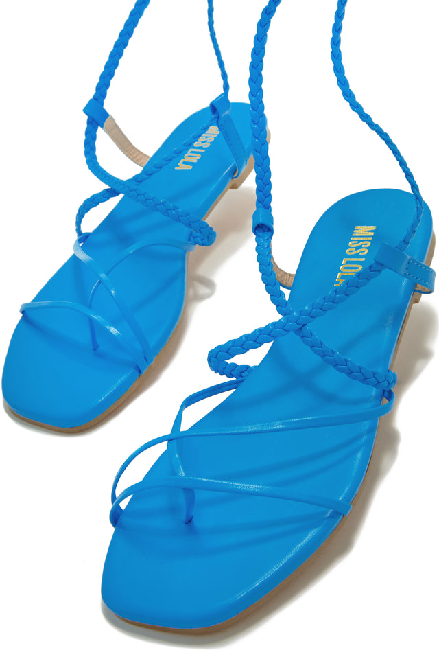 Load image into Gallery viewer, Blue Open Toe Lace Up Sandals