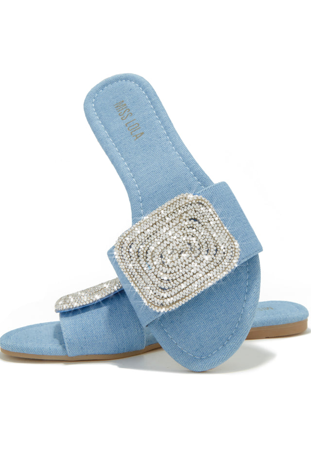 Load image into Gallery viewer, Blue Denim Slides