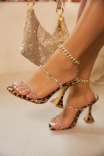Load image into Gallery viewer, Women Wearing Leopard Heels with Embellished Straps
