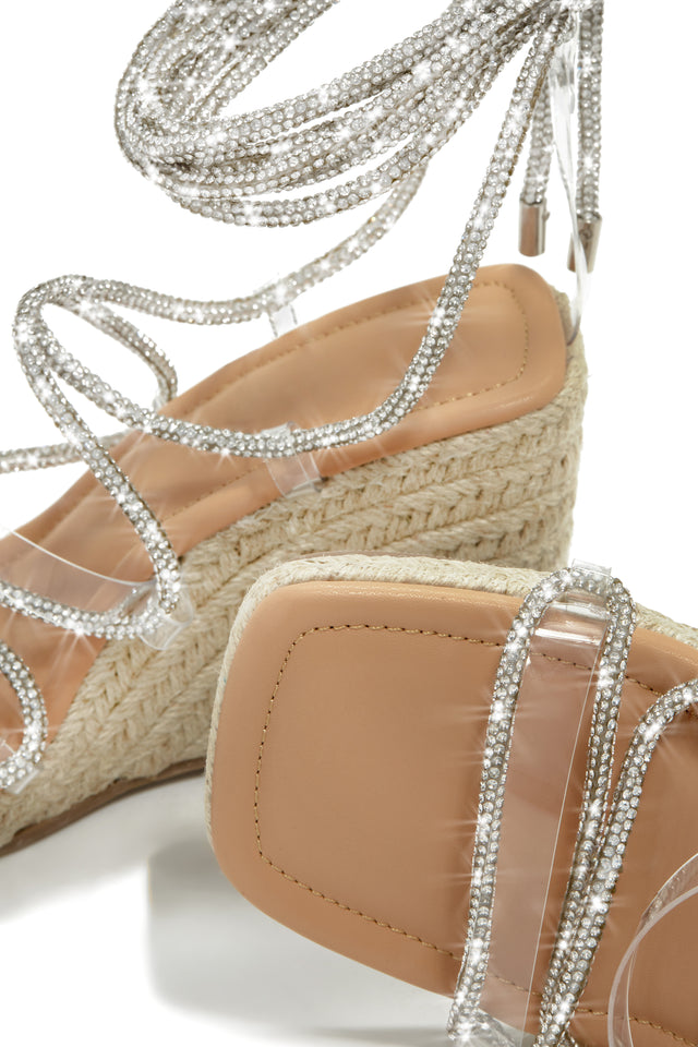 Load image into Gallery viewer, Lace Up Rhinestone Espadrille Wedges