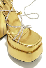 Load image into Gallery viewer, Sweet Temptation Embellished Lace Up Platform Heels - Gold