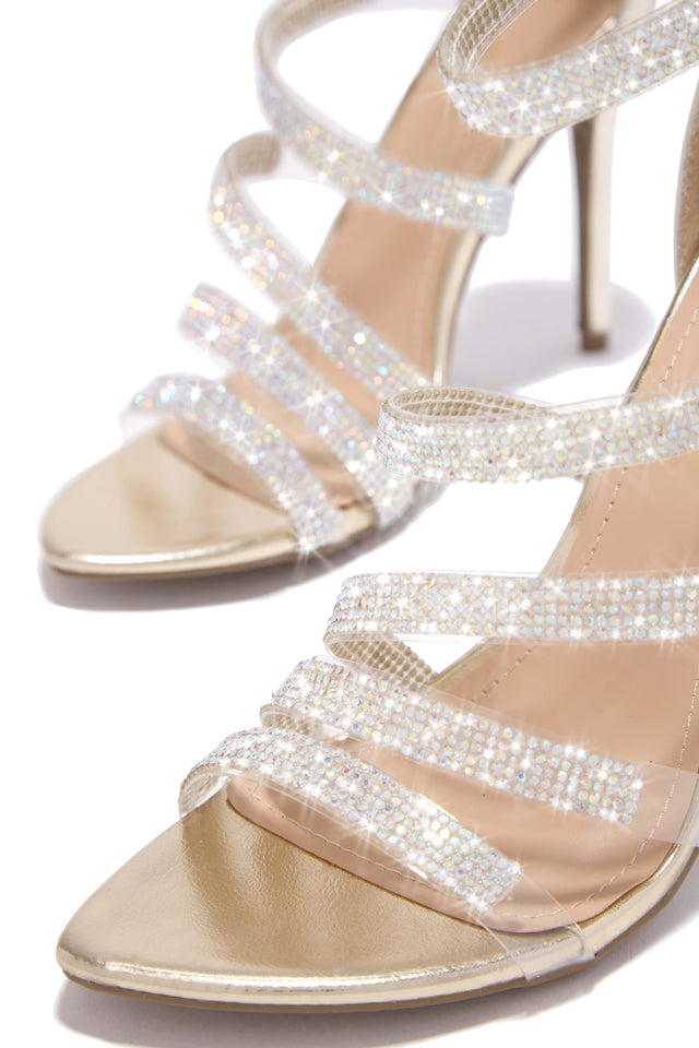 Load image into Gallery viewer, Gold-Tone Embellished Strap Heels