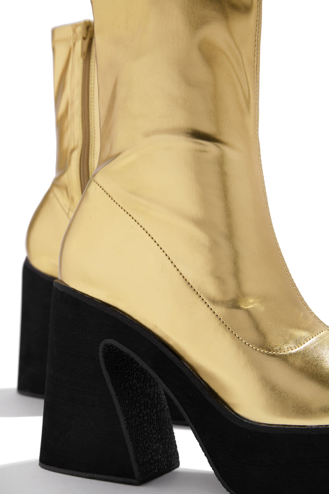 Load image into Gallery viewer, Gold Unique Block Heel Boots