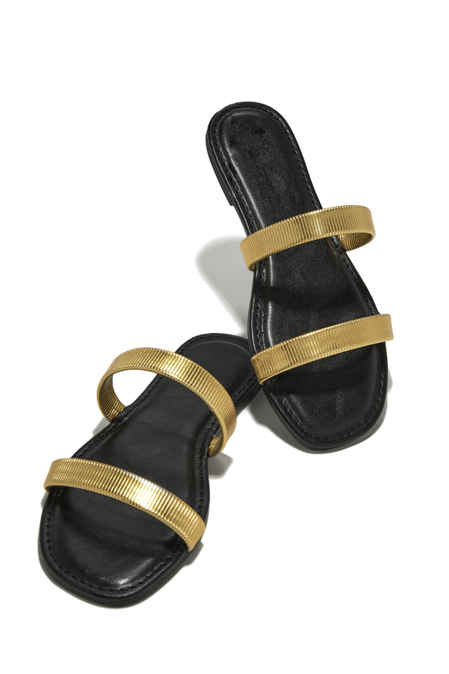 Load image into Gallery viewer, Gold-Tone Slide Sandals