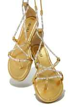 Load image into Gallery viewer, Gold-Tone Lace Up Embellished Sandals