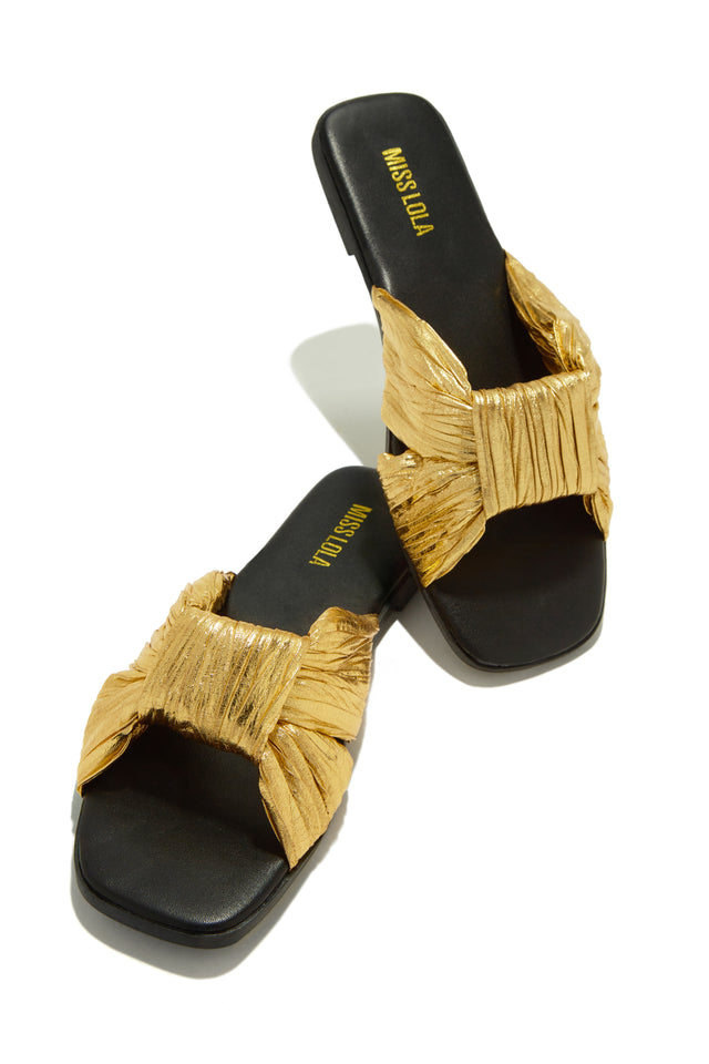 Load image into Gallery viewer, Gold-Tone Flat Slip On Sandals