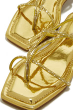 Load image into Gallery viewer, Gold-Tone Strappy Lace Up Sandals