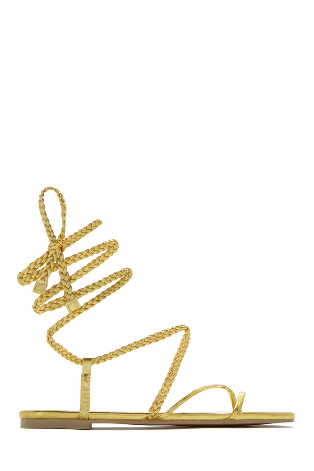 Load image into Gallery viewer, Gold-Tone Braided Strap Lace Up Sandals