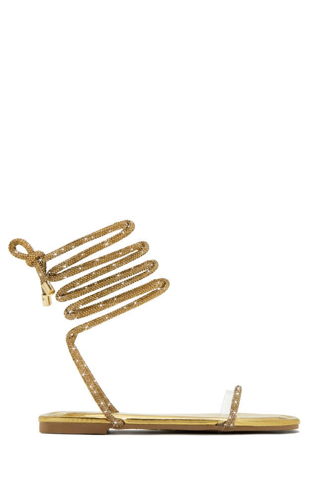 Load image into Gallery viewer, Gold-Tone Embellished Lace Up Sandals