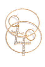 Load image into Gallery viewer, Embellished Cross Hoop Earring