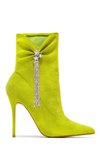 Load image into Gallery viewer, Lime Green Pointed Toe Embellished Bootie