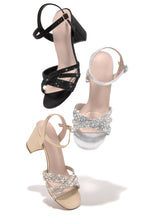 Load image into Gallery viewer, All Colors Available in Embellished Block Mid Heels - Black, Silver and Nude