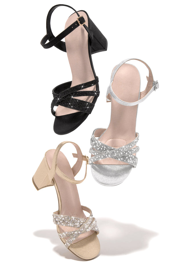 Load image into Gallery viewer, All Colors Available in Embellished Block Mid Heels - Black, Silver and Nude