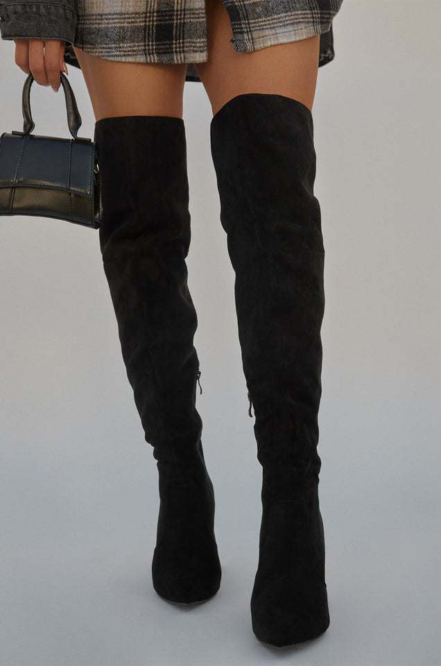 Load image into Gallery viewer, Black Suede Thigh High Boots