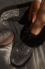 Load image into Gallery viewer, Black Embellished Faux Fur Slippers