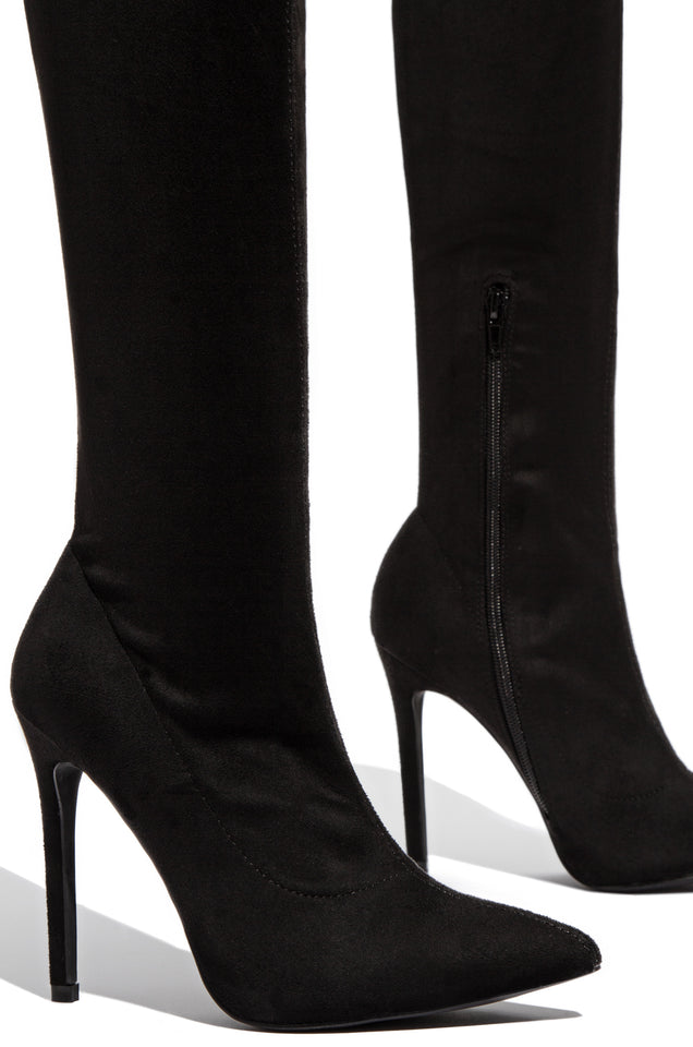 Load image into Gallery viewer, Black over the knee high heel boot with side zipper