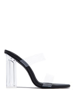 Load image into Gallery viewer, Black Mules with Clear Straps and Clear Chunky Heel