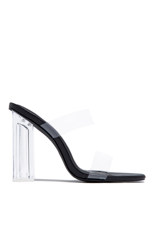 Load image into Gallery viewer, Black Mules with Clear Straps and Clear Chunky Heel
