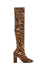 Load image into Gallery viewer, Make A Statement Block Heel Over The Knee Boots - Tan Leopard