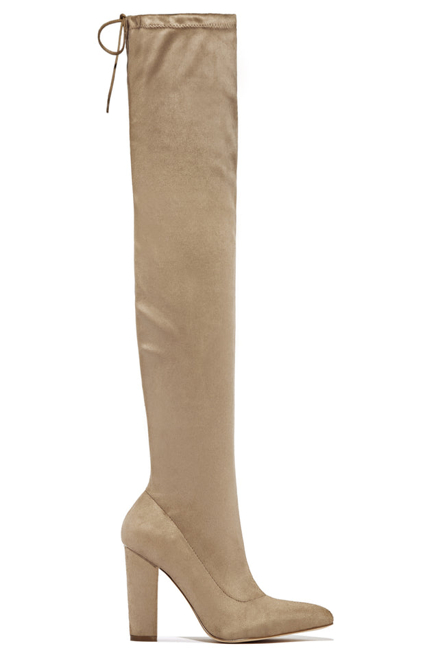 Load image into Gallery viewer, Set The Bar Over The Knee Block High Heel Boots - Taupe