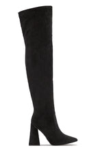Load image into Gallery viewer, black faux suede pointed toe boot