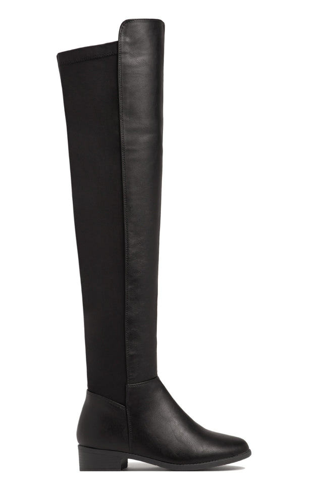 Load image into Gallery viewer, London Flat Over The Knee Boots - Black PU