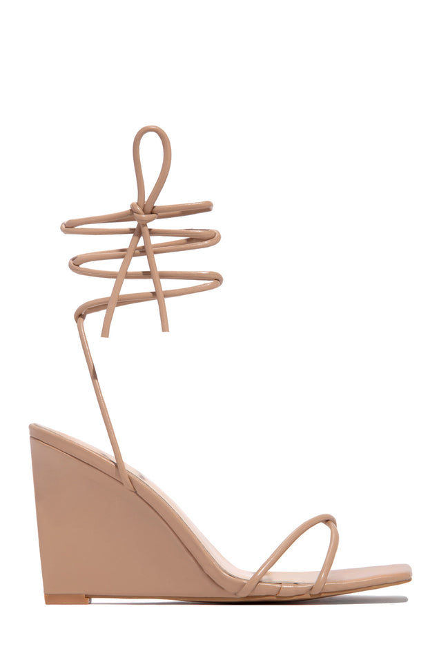 Load image into Gallery viewer, Nude Lace Up Wedges