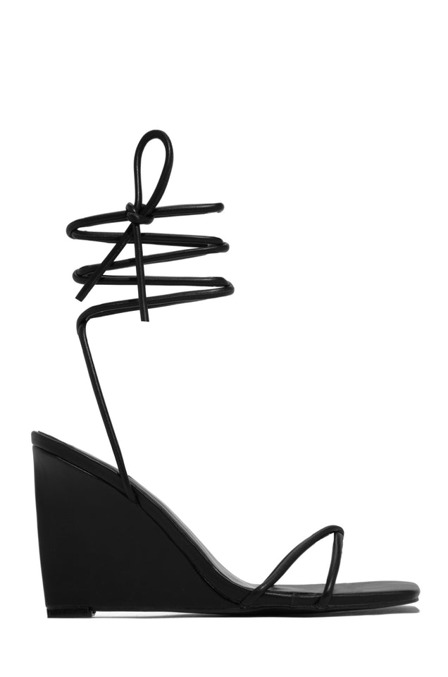 Load image into Gallery viewer, Black Lace Up Wedges