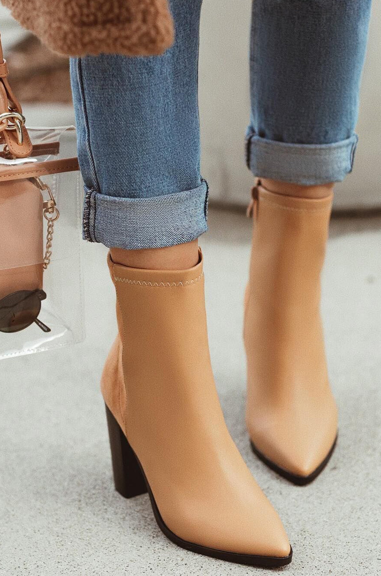 Miss Lola Triumph Nude Block Heel Ankle Boots MISS LOLA