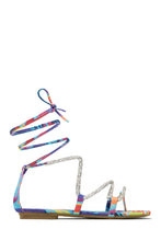 Load image into Gallery viewer, Multi-Print Lace Up Embellished Sandals