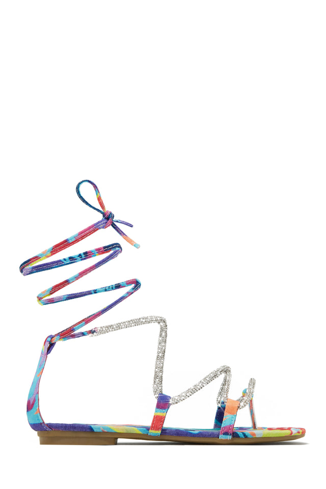 Load image into Gallery viewer, Multi-Print Lace Up Embellished Sandals