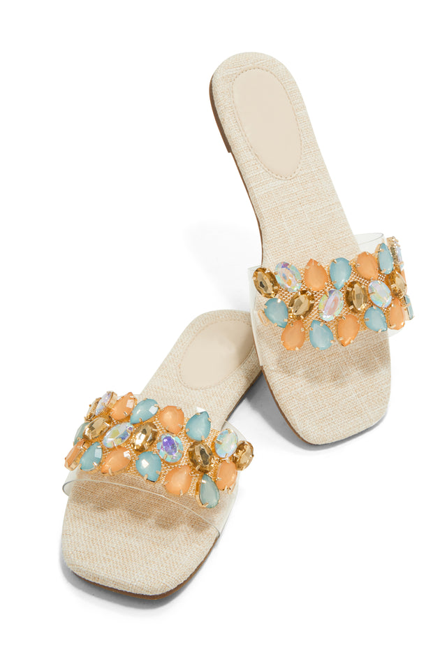 Load image into Gallery viewer, Natural Slip On Embellished Slide Sandals