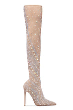 Load image into Gallery viewer, Nude Embellished Over The Knee Pointed Toe Boots