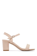 Load image into Gallery viewer, Nude PU Ankle Strap Block Heels
