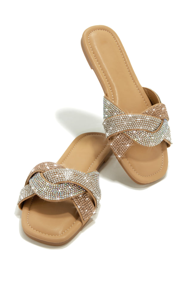 Load image into Gallery viewer, Nude Rhinestone Slide Sandals